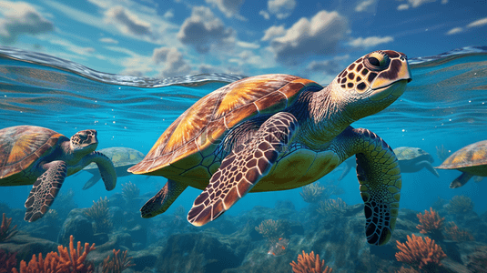 海洋生物动物背景图片_海底世界海龟风景