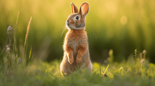 一只站在草地上的棕色兔子