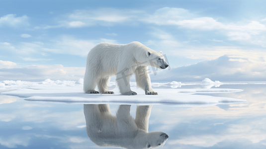 摄影照片_冰上的白北极熊