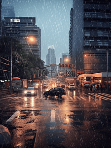 大雨骑车背景图片_自然灾害大暴雨天气