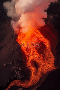 火山喷发岩浆流淌浓烟滚滚拍摄背景