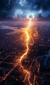 雷电背景背景图片_自然灾害城市上空暴雨雷电背景