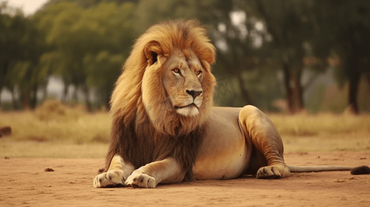 王者雄狮摄影照片_白天坐在地上的雄狮