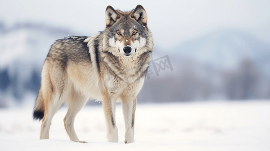 雪地上灰狼的选择性聚焦摄影