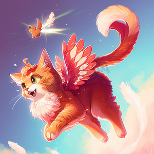 猫咪纹身图案摄影照片_带翅膀的天使猫