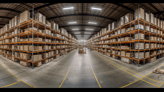 可视化物流摄影照片_物流仓库中的货架和货物