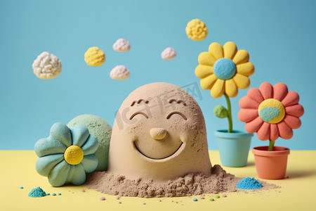 沙面沙雕，背景是花盆。