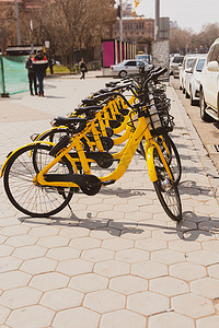 公共自行车摄影照片_公共市政交通租赁点，供您在公园或城市中积极散步。