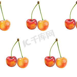 白色孤立背景上的插图现实主义无缝图案浆果橙色樱桃