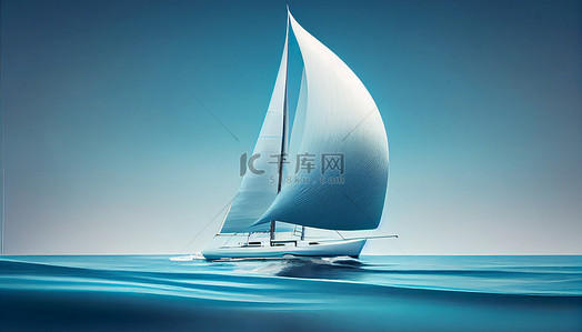 蓝天帆船背景图片_蓝色海洋里的一艘帆船