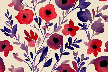 色彩缤纷的无缝花卉图案与抽象的花朵、叶子和