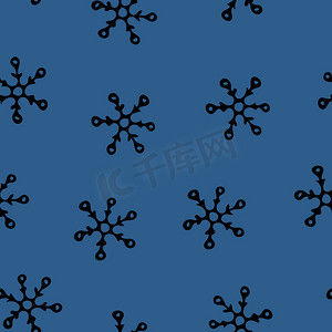 手绘蓝色冬天摄影照片_与雪花在蓝色背景上的无缝模式。