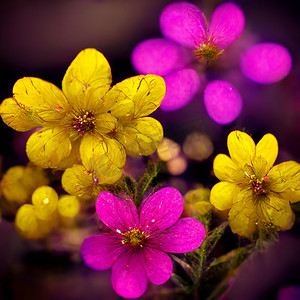 紫色和黄色抽象花插图用于印刷品、墙壁艺术、封面和邀请函。