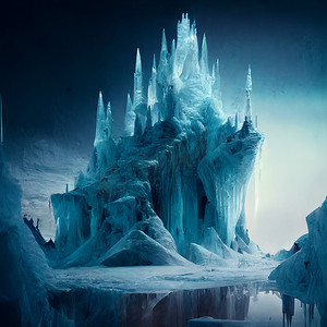 雪摄影照片_雪女王站在山上的冰城堡