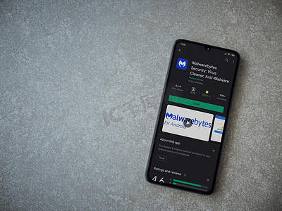BL 显示屏上的 Malwarebytes Security 应用程序 Play 商店页面
