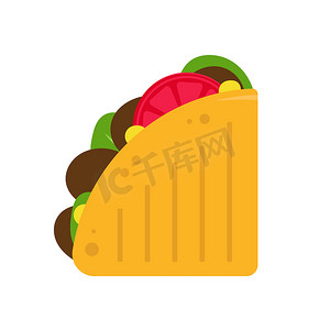 肉卡通食物摄影照片_卡通玉米饼配肉和蔬菜，矢量图。
