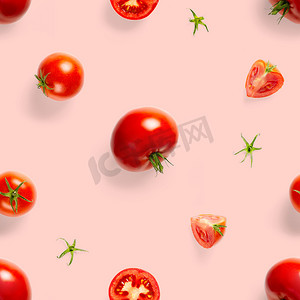 无缝模式抽象摄影照片_无缝模式与红色成熟的西红柿。