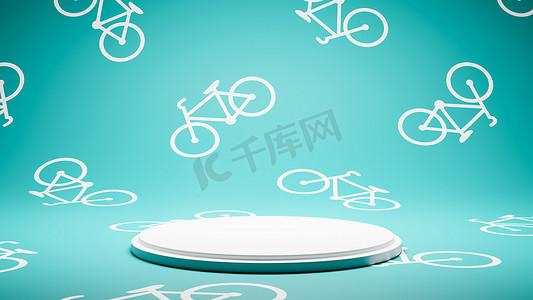 自行车图案工作室背景上的空白色平台