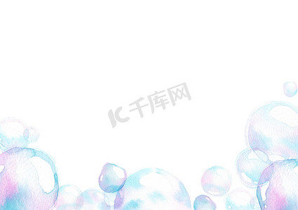水彩气泡夏天摄影照片_肥皂气泡、海底效果、白色背景上的水彩手绘隔离