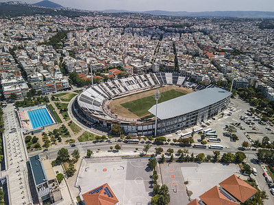 希腊塞萨洛尼基 PAOK FC Toumba 体育场无人机拍摄的景观。