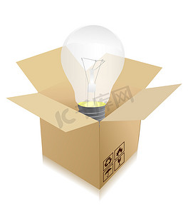 创意旅行概念-盒子插画设计中的灯泡
