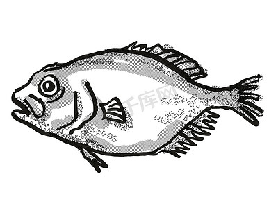 卡通鱼摄影照片_橙色粗糙新西兰鱼卡通复古绘图