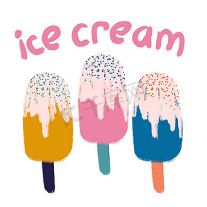 冰淇淋冰棒复古风格的手绘插图。