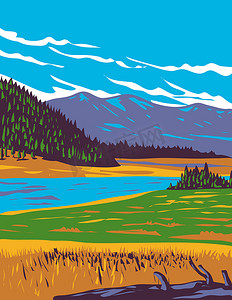 黄石国家公园怀俄明州夏季 WPA 海报艺术