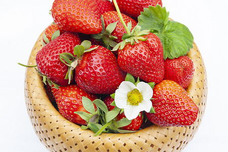 柳条盒里成熟的大草莓