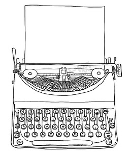 可爱的打字机与纸复古线条艺术