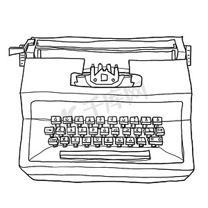 打字机老式玩具可爱手绘线条艺术插画