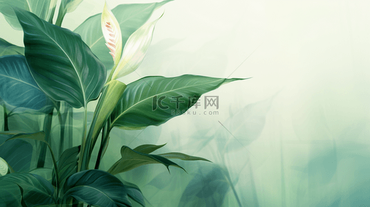 水彩花卉简约背景图片_简约的绿色植物白掌叶子
