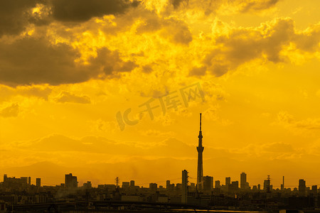 黄昏时分的东京晴空塔和东京街景