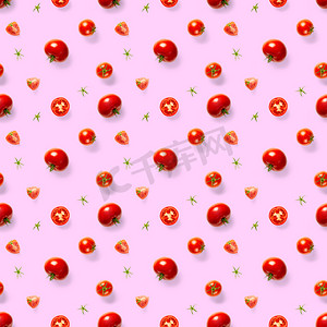 无缝模式抽象摄影照片_无缝模式与红色成熟的西红柿。
