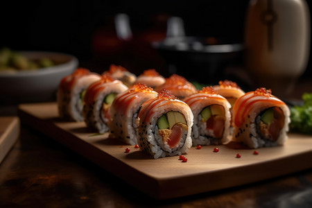 日本寿司卷的风格精致。
