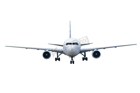 客机摄影照片_真实飞机的前面，隔离在白色背景上