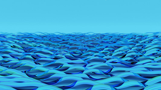 浅蓝色背景简约摄影照片_抽象 3D 海洋，简约设计，蓝色波浪丝带。
