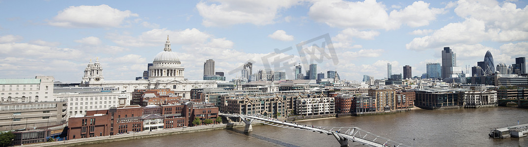 泰晤士河上的千年桥和城市景观，英国伦敦