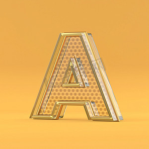 广告魅力摄影照片_金线和玻璃字体字母 A 3D