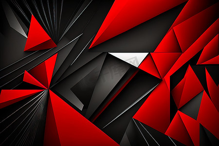 红色，黑色几何三角形抽象背景插图。
