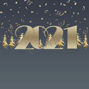新年快乐海报摄影照片_2021年新年快乐，圣诞快乐优雅的金色贺卡