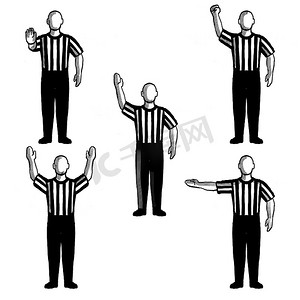 篮球裁判员或裁判员手势绘图集集合