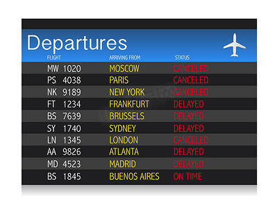 机场危机出发表 - 航班延误和取消