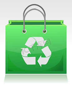 商城装饰图标摄影照片_白色背景上孤立的绿色回收袋插图
