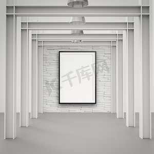 构图墙上空的现代风格框架作为概念