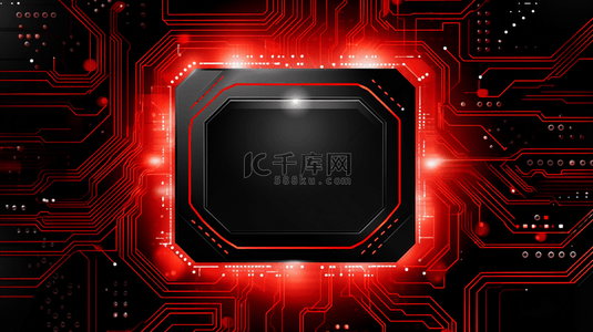 黑色电路板背景图片_红色黑色扁平光亮芯片背景