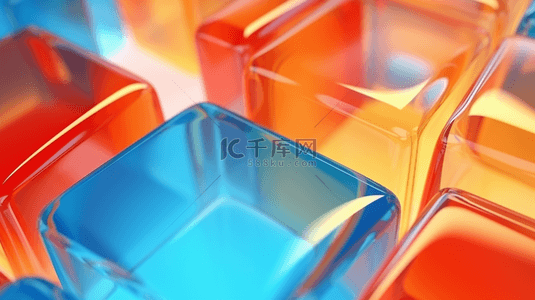 几何方块立体背景图片_蓝色橙色圆角透明玻璃背景