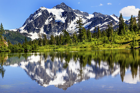 壁纸，Lake Evergreens Mount Shuksan，华盛顿州，美国，下载，照片
