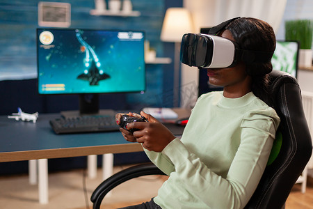 体验虚拟现实的非洲流光玩家