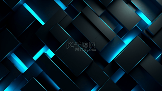 蓝色科技发光背景图片_蓝色科技发光立体几何背景